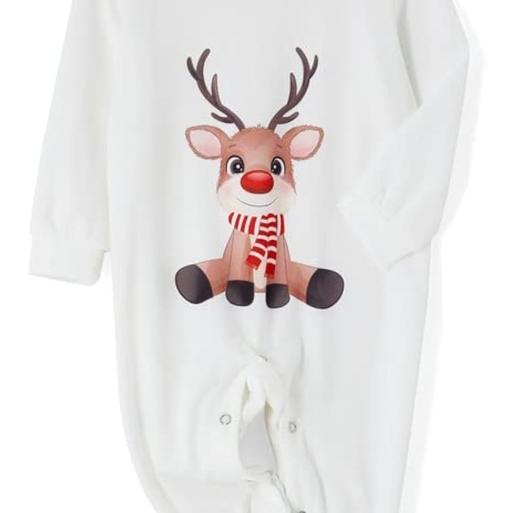White Baby Romper with Cute Reindeer Print